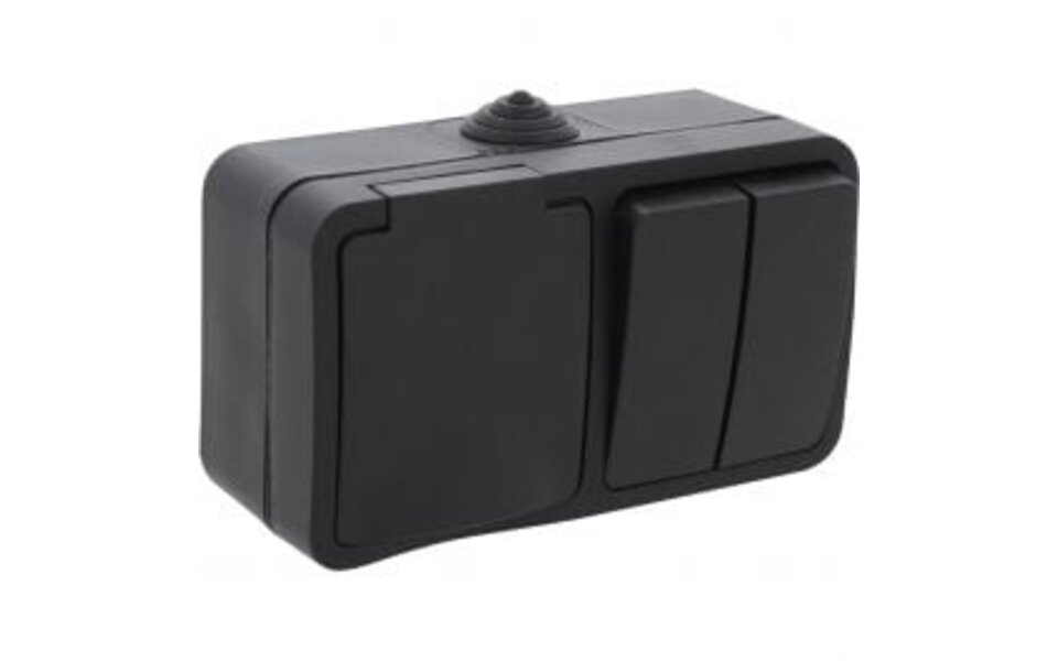 Q-LINK Q-LINK Wall Socket Matte Black - IP54 Splashproof with LED Accessories & Switch