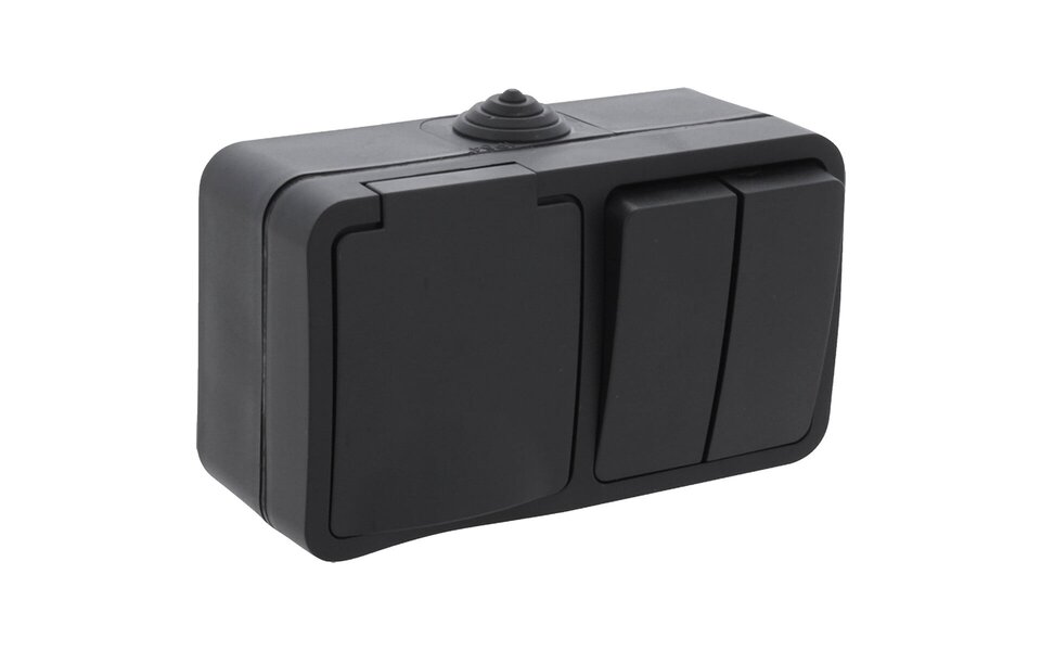 Q-LINK Q-LINK Wandcontactdoos Mat Zwart - IP54 Spatwaterdicht met LED Toebehoren & Schakelaar