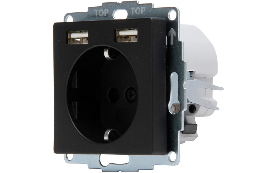 KOPP KOPP Wall Socket Athenis HK07 Matte Black | 1-way Socket & 2 USB - LED Accessories