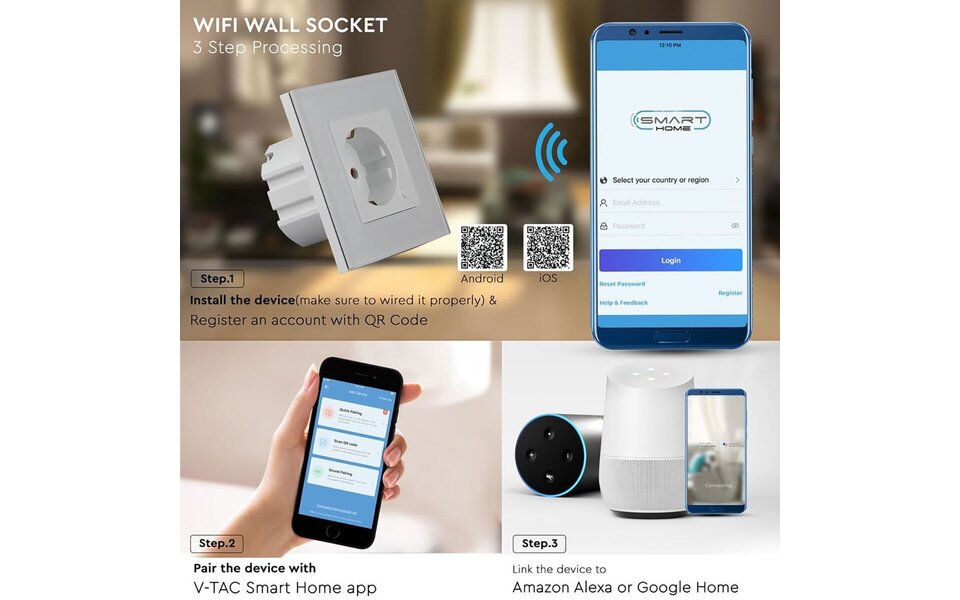 HLW LED Viron Wimo Smart WiFi Wandcontactdoos 1-voudig Geaard met LED Toebehoren