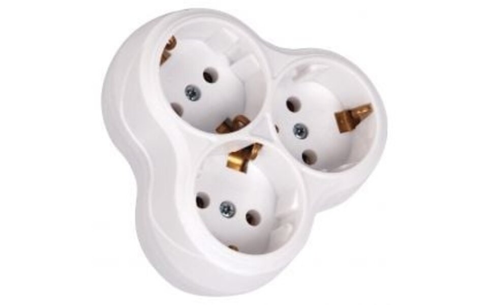 HLW LED Velis Socket Splitter - 3 Sockets, Earth Connection & White - Ideal for LED accessories and plugs