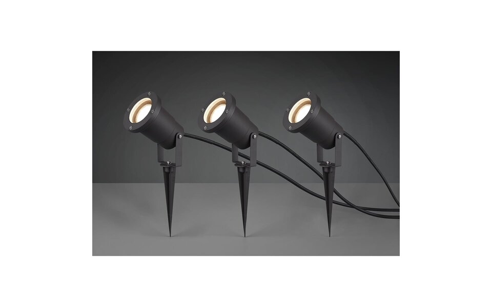 HLW LED Prikspot 3 Pack met GU10 Fitting en Stekker - Aluminium Antraciet, IP65 Waterdicht