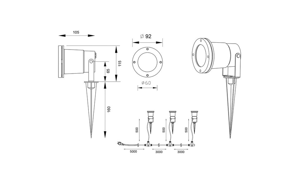 HLW LED Prikspot 3 Pack met GU10 Fitting en Stekker - Aluminium Antraciet, IP65 Waterdicht
