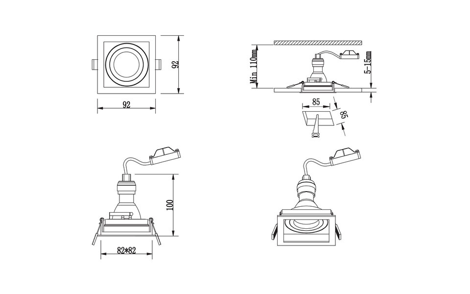 HLW LED Spotlight Fixture GU10 Trion Kenan - Recessed spotlight with tiltable GU10 fitting HLW LED Spotlight Fixture GU10 Trion Kenan - Recessed spotlight with tiltable GU10 fitting