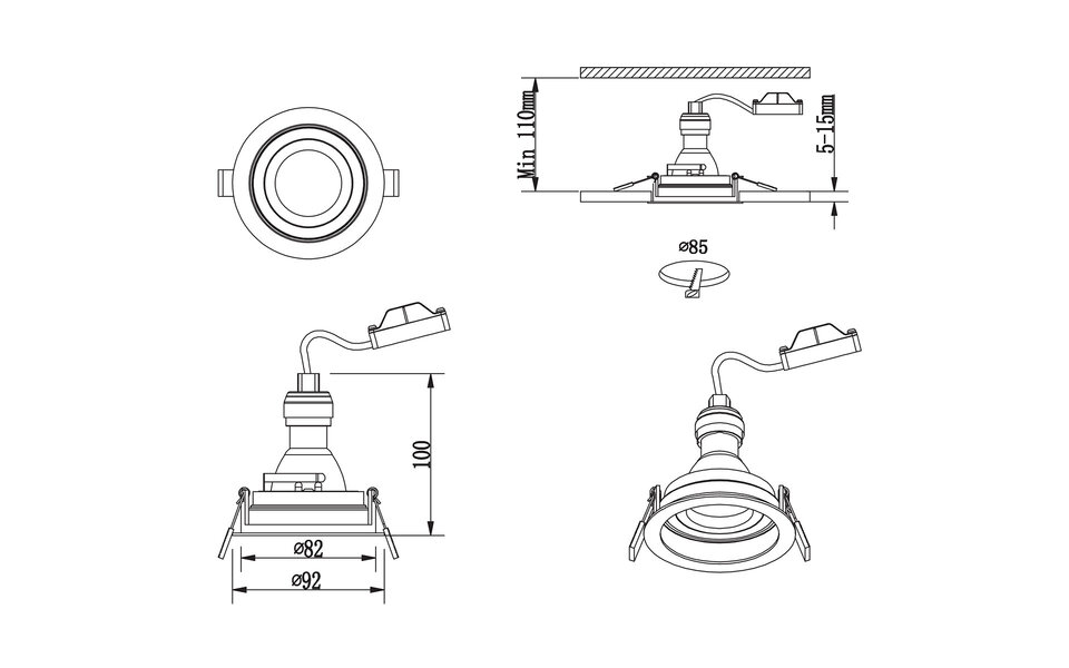 HLW LED Spotlight Fixture GU10 - Tiltable LED Accessories with GU10 Fitting - Trion Kenan
