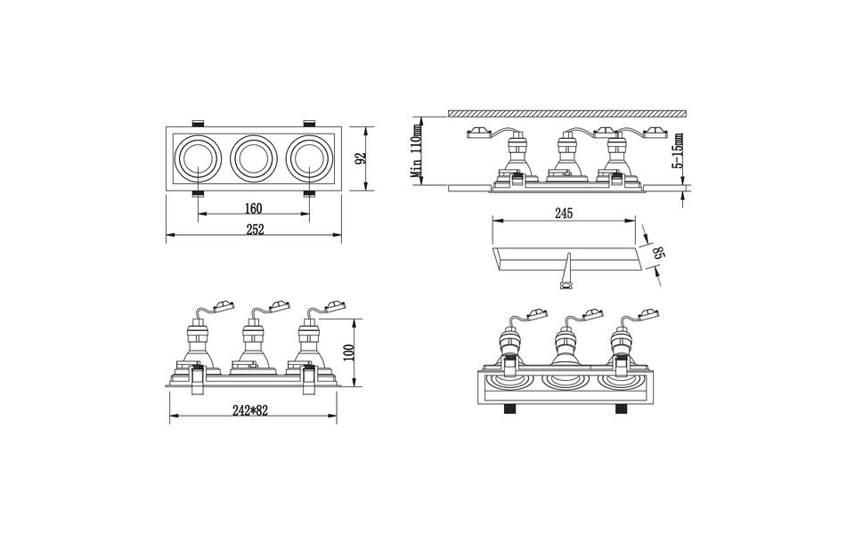 HLW LED Spotlight Fixture GU10 Trion Kenan - 3-light Tiltable Recessed Spotlight White Ø90 HLW LED Spotlight Fixture GU10 Trion Kenan - 3-light Tiltable Recessed Spotlight White Ø90