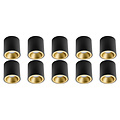 Opbouwspot 10 Pack Pragmi Cliron Pro met GU10 fitting - Mat Zwart/Goud - LED Toebehoren
