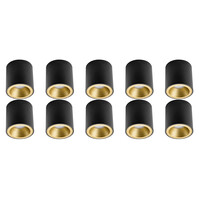 Opbouwspot 10 Pack - GU10 Fitting - Mat Zwart/Goud - LED Toebehoren