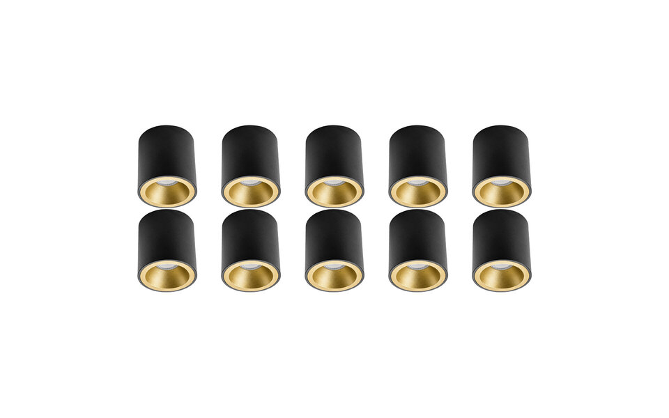 HLW LED Surface-mounted spotlight 10 Pack Pragmi Cliron Pro with GU10 fitting - Matte Black/Gold - LED Accessories HLW LED Surface-mounted spotlight 10 Pack Pragmi Cliron Pro with GU10 fitting - Matte Black/Gold - LED Accessories