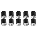 Pragmi Cliron Pro Surface-Mounted Spotlight 10 Pack - GU10 Lamp Fitting - Matte Black/Silver - Aluminum
