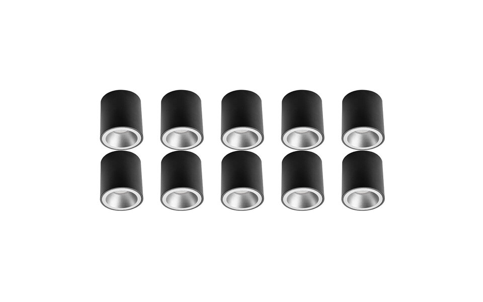 HLW LED Pragmi Cliron Pro Opbouwspot 10 Pack - GU10 Lamp Fitting - Mat Zwart/Zilver - Aluminium HLW LED Pragmi Cliron Pro Opbouwspot 10 Pack - GU10 Lamp Fitting - Mat Zwart/Zilver - Aluminium