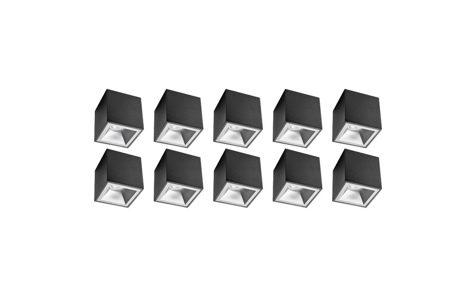 HLW LED Surface-Mounted Spotlight 10 Pack - Pragmi Cliron Pro - GU10 Fitting - Matte Black Aluminum LED Accessories