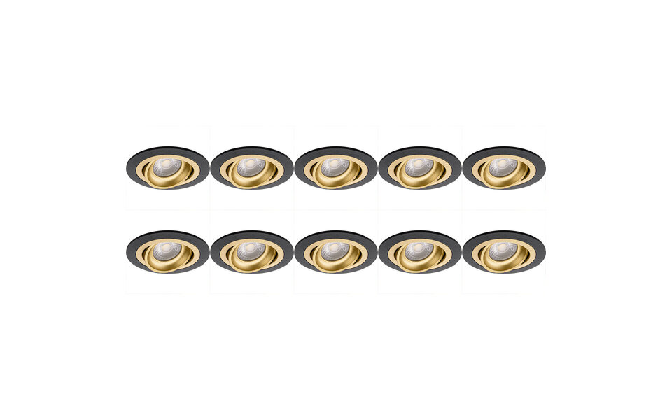 HLW LED Pragmi Alpin Pro 10-pack recessed spotlight with GU10 fitting - LED accessories, tiltable, black/gold HLW LED Pragmi Alpin Pro 10-pack recessed spotlight with GU10 fitting - LED accessories, tiltable, black/gold