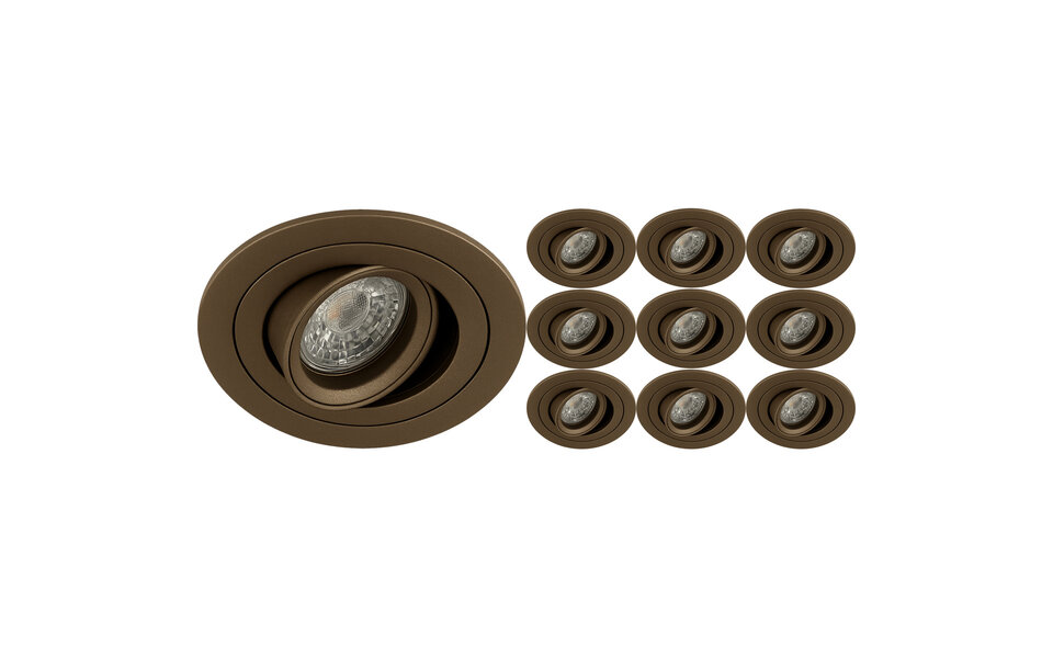 HLW LED Sigmi Luno Pro Recessed Spotlight 10 Pack - Tiltable GU10 Lamp Fitting, Bronze
