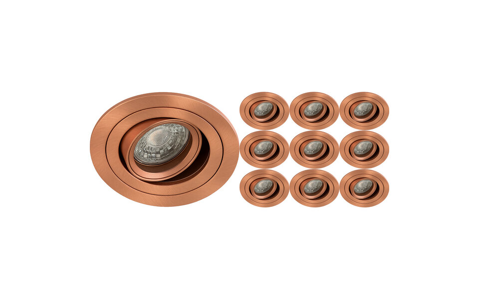 HLW LED Sigmi Luno Pro Recessed Spotlight 10 Pack - Round, Tiltable, Copper - With GU10 Fitting HLW LED Sigmi Luno Pro Recessed Spotlight 10 Pack - Round, Tiltable, Copper - With GU10 Fitting