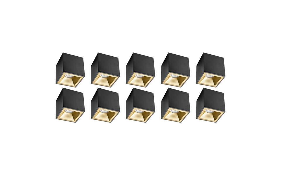 HLW LED Pragmi Cliron Pro Surface-Mounted Spotlight 10 Pack - GU10 Lamp Fitting - Matte Black/Gold - Aluminum HLW LED Pragmi Cliron Pro Surface-Mounted Spotlight 10 Pack - GU10 Lamp Fitting - Matte Black/Gold - Aluminum