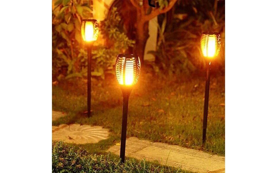 HLW LED LED Solar Priklamp/Fakkel Tuinverlichting met Zonne-energie - Aptoza Torky - Dag en Nacht Sensor - 0.2W - Mat Zwart - Kunststof