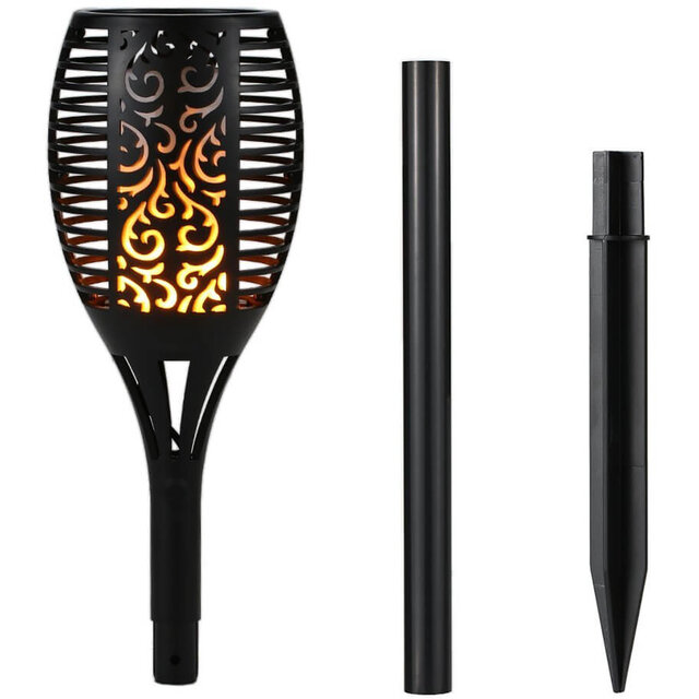 HLW LED LED Solar Priklamp/Fakkel Tuinverlichting met Zonne-energie - Aptoza Torky - Dag en Nacht Sensor - 0.2W - Mat Zwart - Kunststof