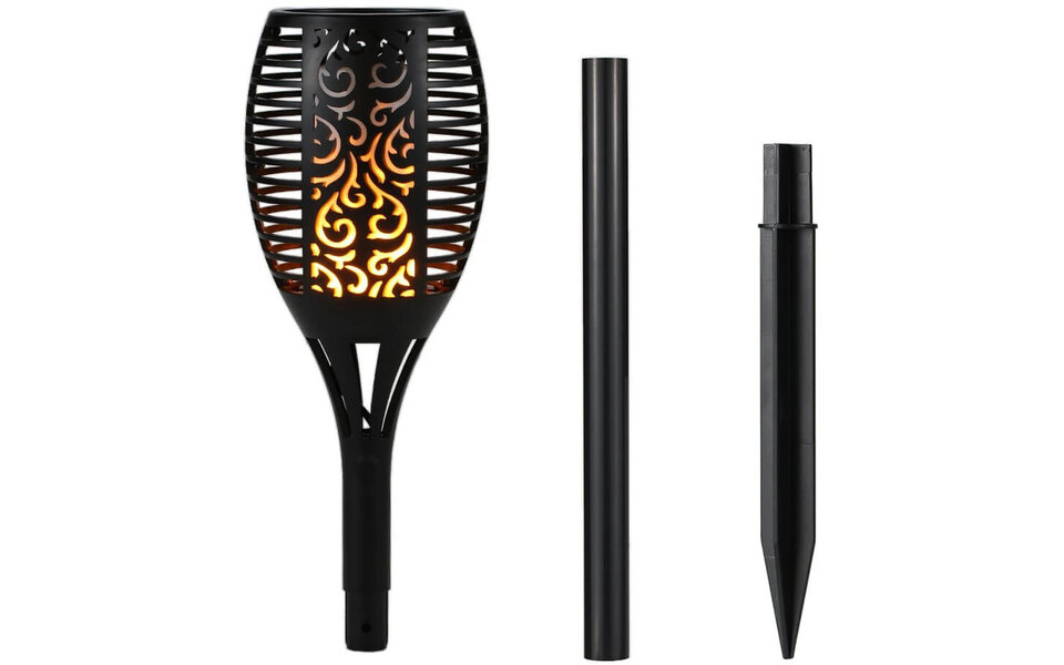 HLW LED LED Solar Priklamp/Fakkel Tuinverlichting met Zonne-energie - Aptoza Torky - Dag en Nacht Sensor - 0.2W - Mat Zwart - Kunststof