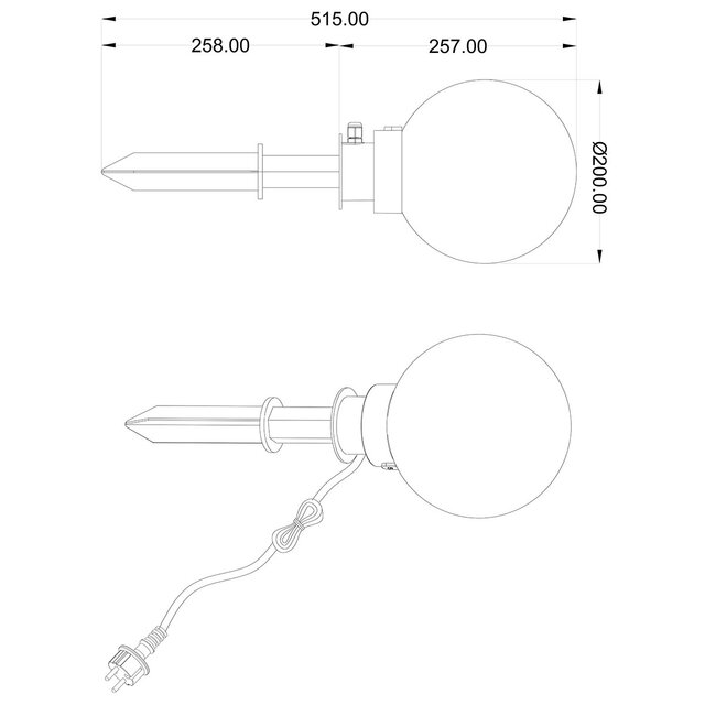 HLW LED LED Priklamp met Stekker - Trion Balino - E27 Fitting - Mat Zwart - Kunststof - Ø200