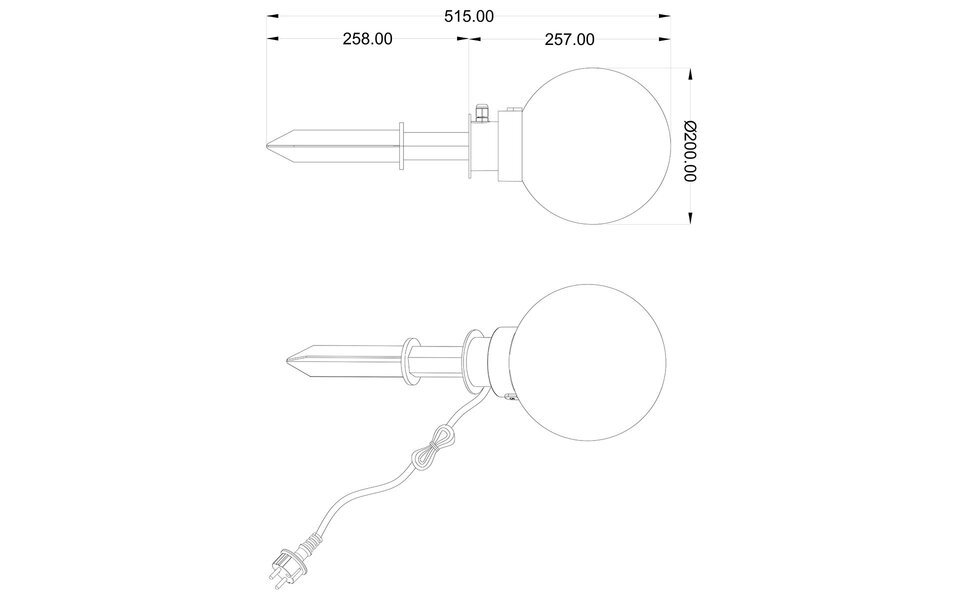 HLW LED LED Priklamp met Stekker - Trion Balino - E27 Fitting - Mat Zwart - Kunststof - Ø200