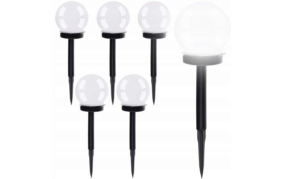 HLW LED LED Solar Bollen Priklamp - Tuinverlichting op Zonne-energie - Set 6 Stuks - Maxozo Torky - Mat Zwart - Kunststof