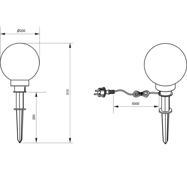 HLW LED LED Priklamp met Stekker - Trion Lobo - E27 Fitting - Spatwaterdicht IP44 - Zwart - Kunststof - Ø200