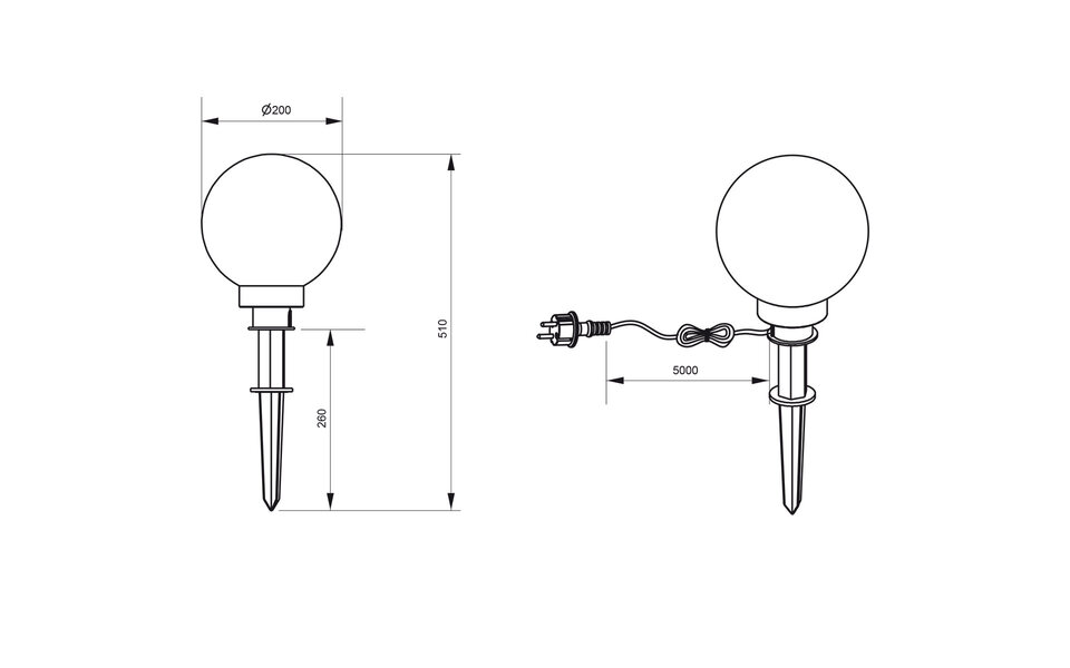 HLW LED LED Priklamp met Stekker - Trion Lobo - E27 Fitting - Spatwaterdicht IP44 - Zwart - Kunststof - Ø200