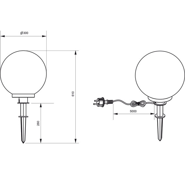 HLW LED LED Priklamp met Stekker - Trion Lobo - E27 Fitting - Spatwaterdicht IP44 - Zwart - Kunststof - Ø300 HLW LED LED Priklamp met Stekker - Trion Lobo - E27 Fitting - Spatwaterdicht IP44 - Zwart - Kunststof - Ø300