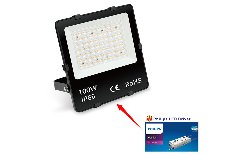 Philips Philips LED Flood Light | 100W | 4000K | Dimmable | IP66 | 150lm/W | Philips | 90° | CRI >80