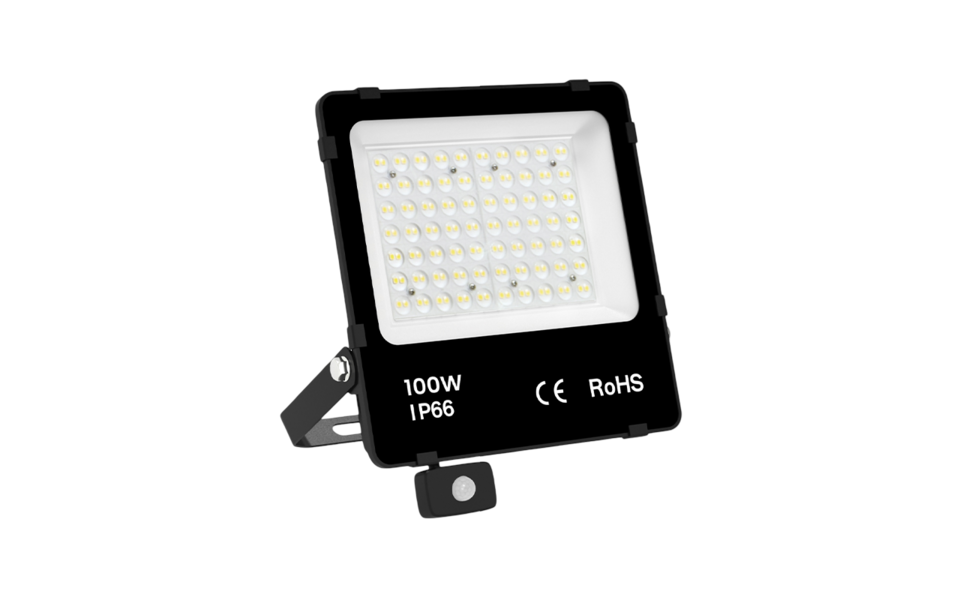 Sosen LED Flood Light | 100W | 4000K | PIR Sensor | IP66 | 150lm/W | Lifud driver | 90° | CRI >80