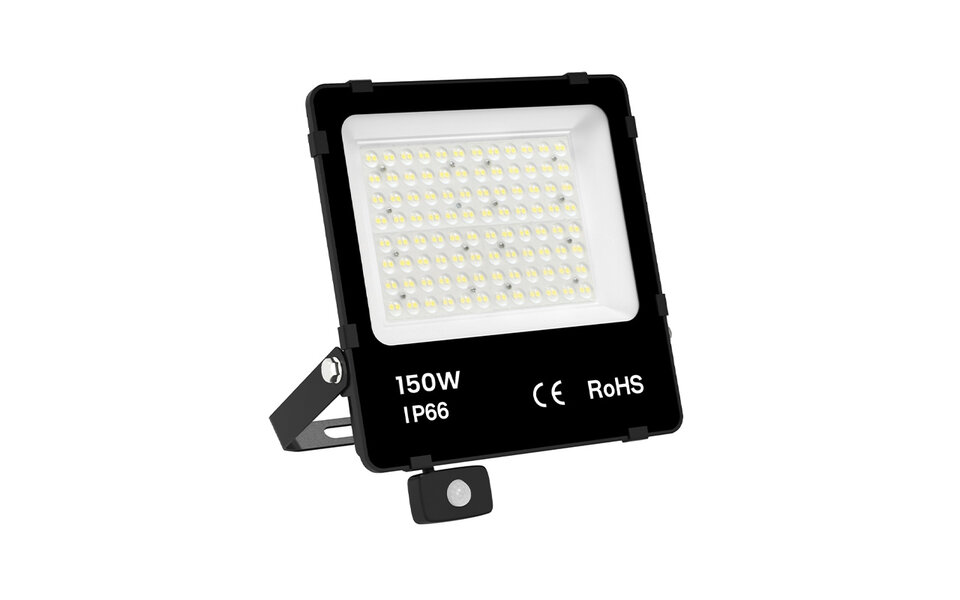 Sosen LED Flood Light | 150W | 4000K | PIR Sensor | IP66 | 150lm/W | Lifud driver | 90° | CRI >80
