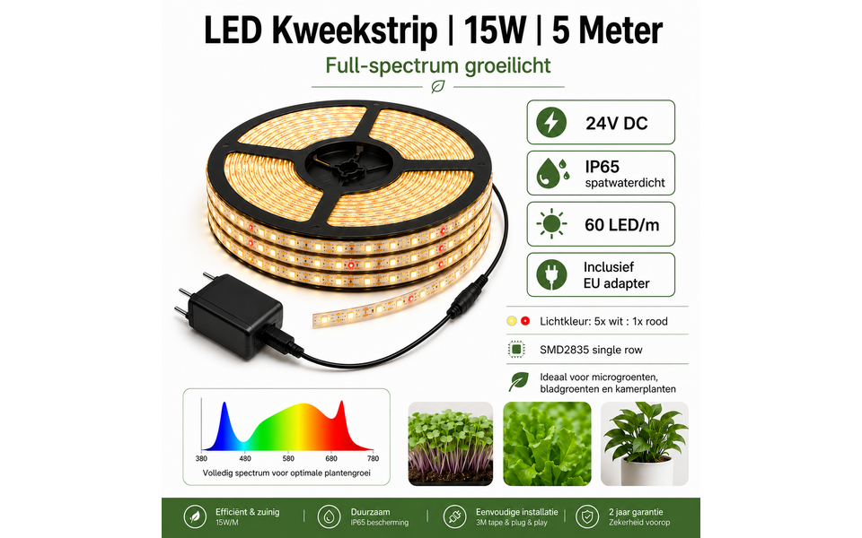 Moeslamp LED Kweekstrip | 75W | 5 Meter | Full-spectrum Moeslamp LED Kweekstrip | 75W | 5 Meter | Full-spectrum