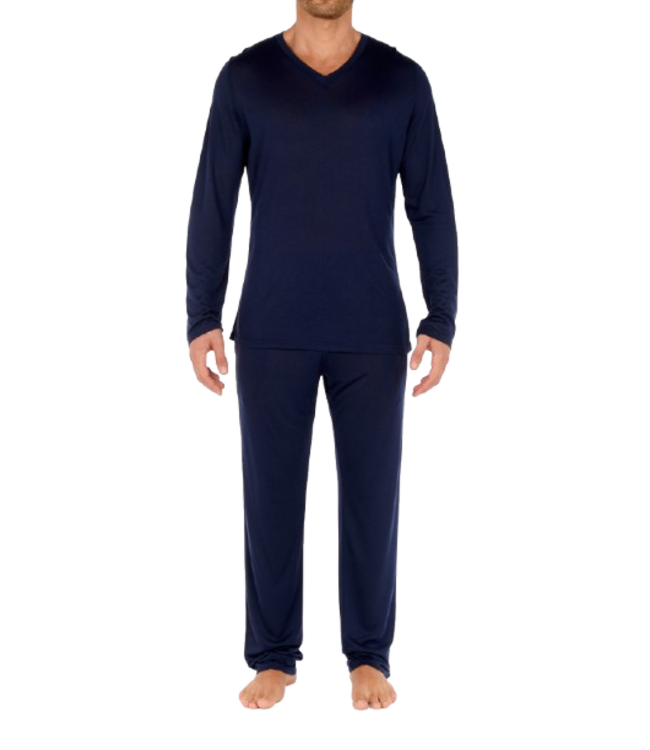 HOM Cocooning Long Sleeve Shirt V-Neck Navy