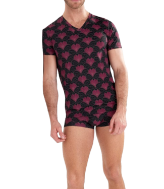HOM Carlyle Tee-Shirt V-Neck Bordeaux Print