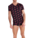 HOM Carlyle Tee-Shirt V-Neck Bordeaux Print