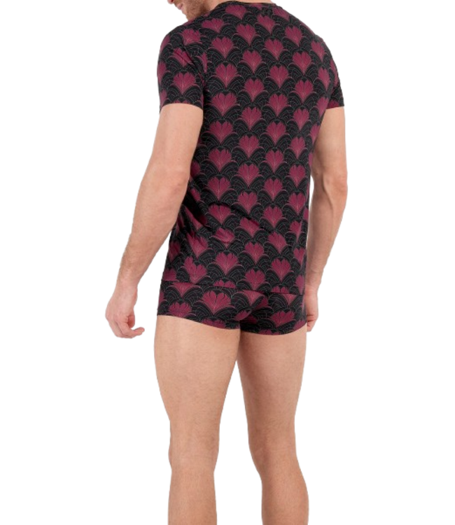 HOM Carlyle Tee-Shirt V-Neck Bordeaux Print