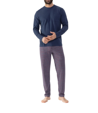 MEY Red Tile Long Pyjama Yacht Blue