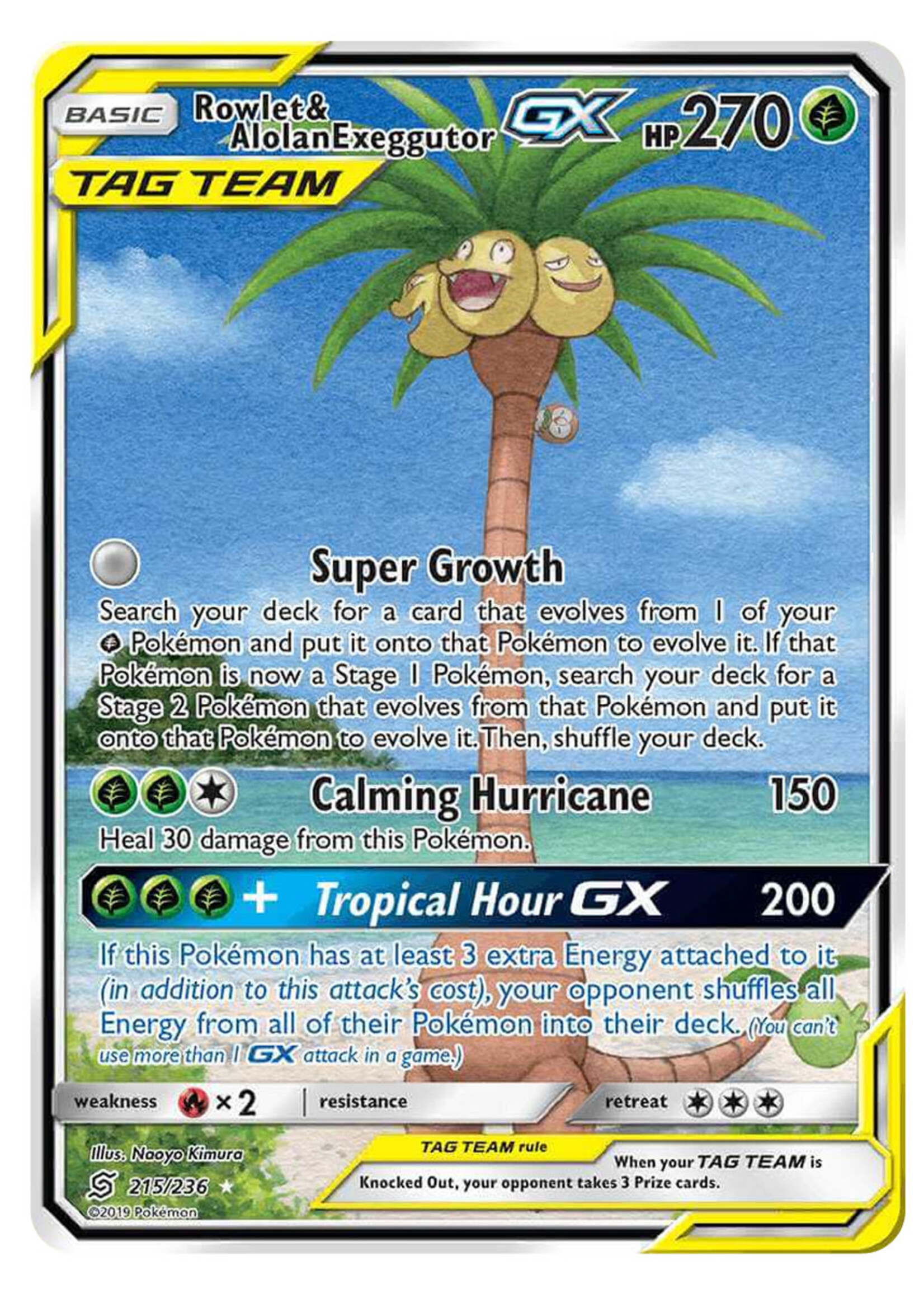 Rowlet & Alolan Exeggutor GX 215 (UNM): near mint