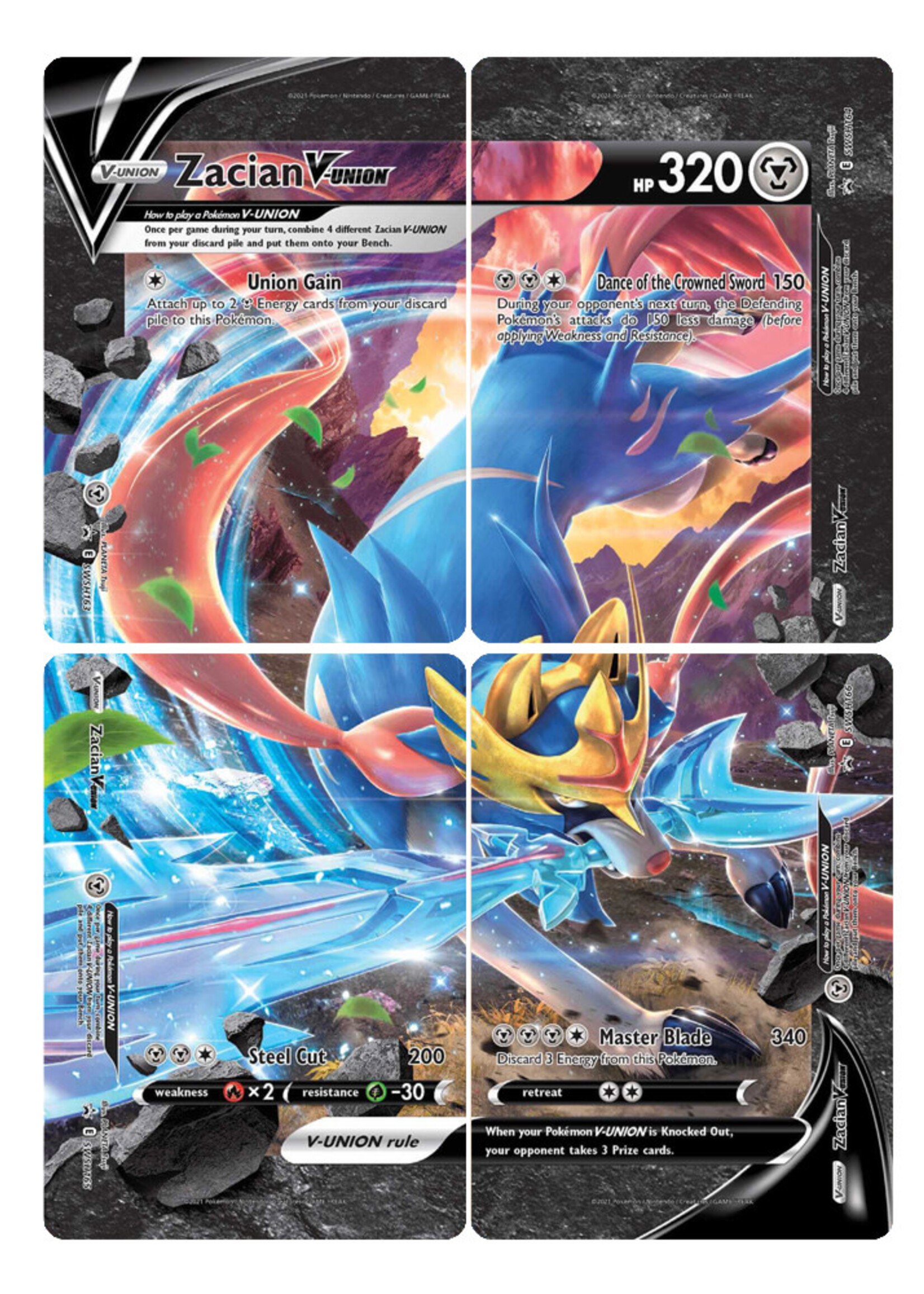 Zacian V-Union 163 t/m 166 (SWSH): near mint