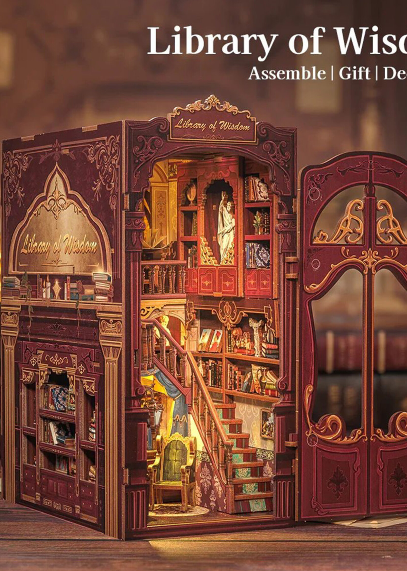 Book Nook Kit Diy Library of Wisdom 281pc + LED Light