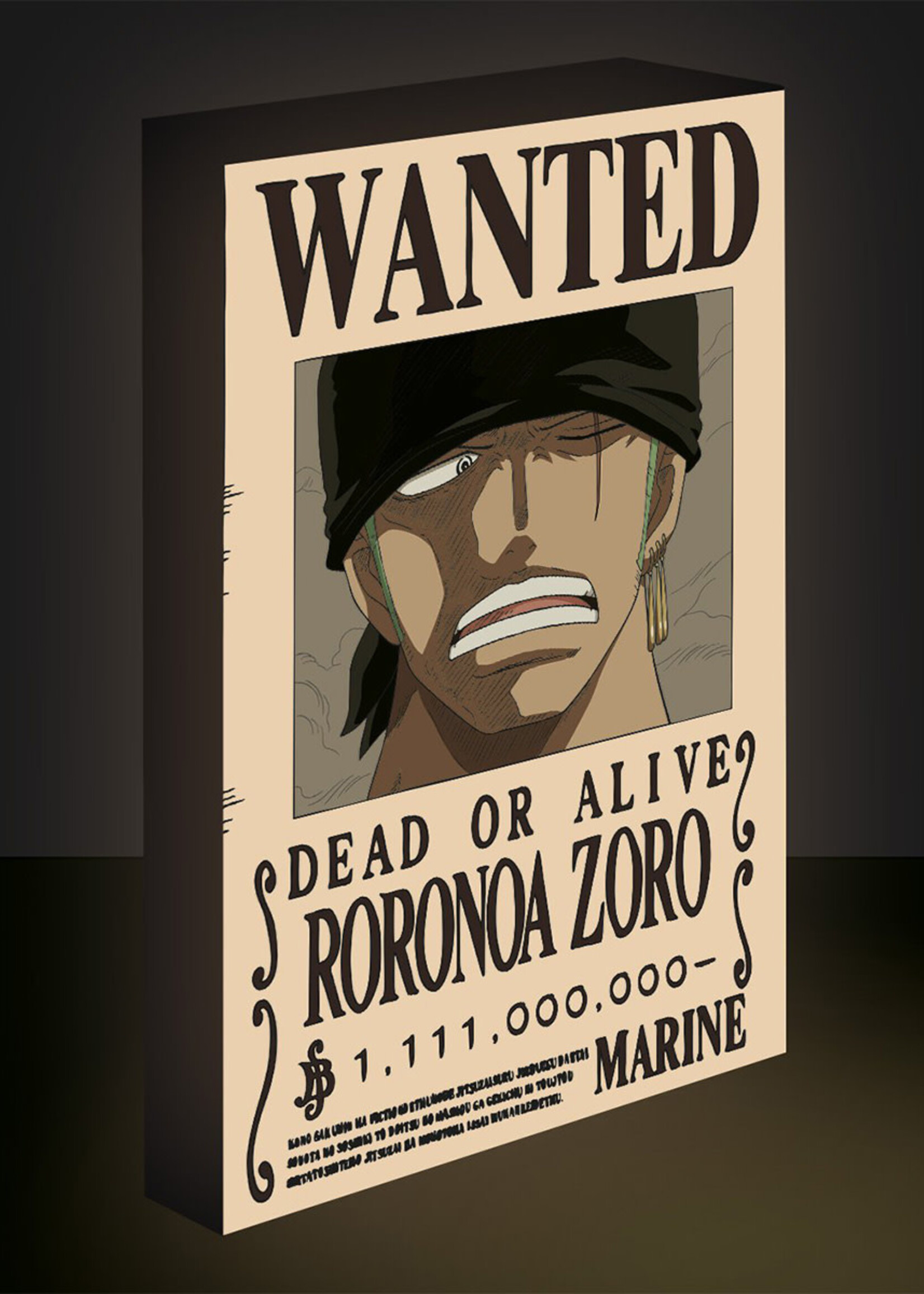 One Piece Roronoa Zoro Wanted Light Canvas 40X30cm