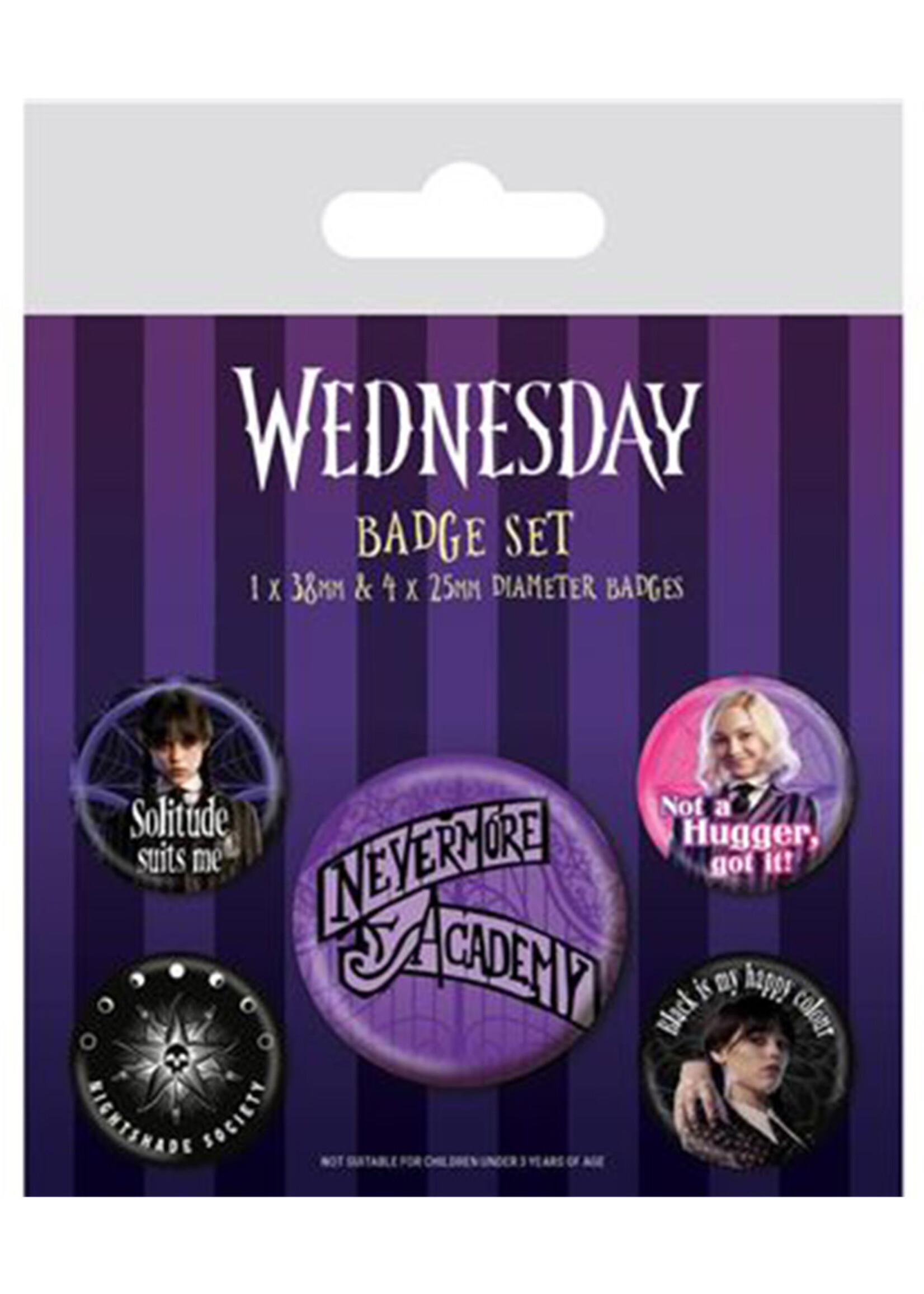 Wednesday Nevermore Pack of 5 Badges