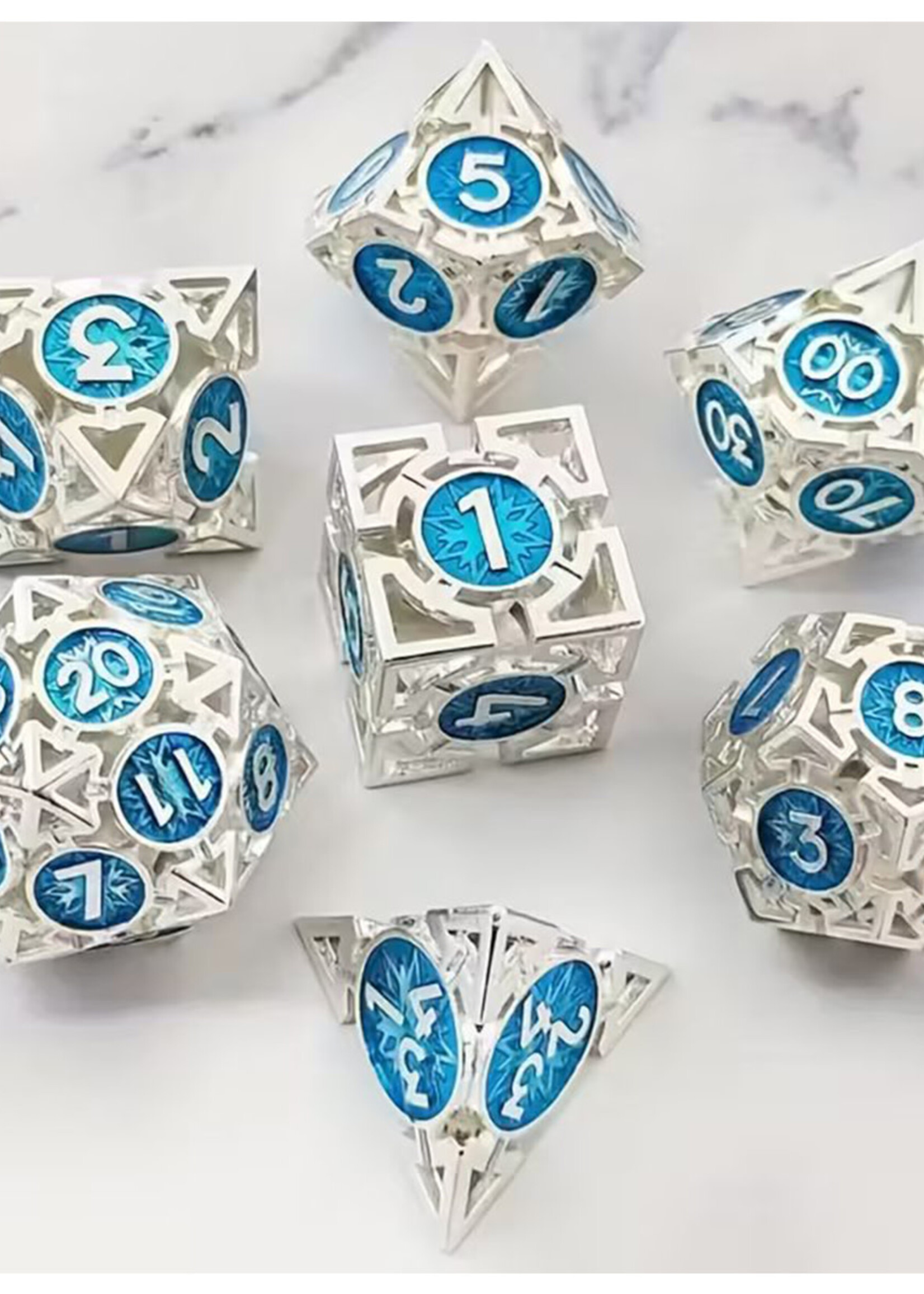 D&D Holle Metalen dobblestenen Set Zilver Blauw