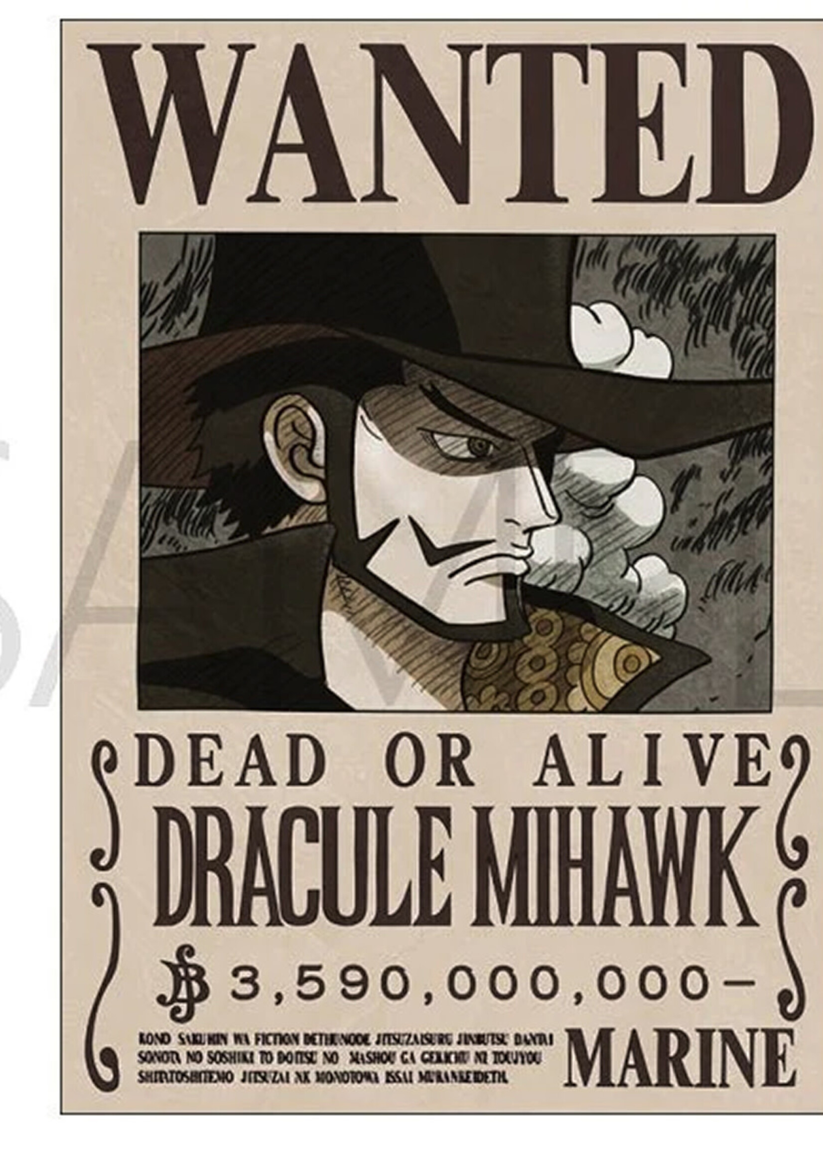 One Piece Wanted Bounty Poster  Dracule Mihawk 42x30cm