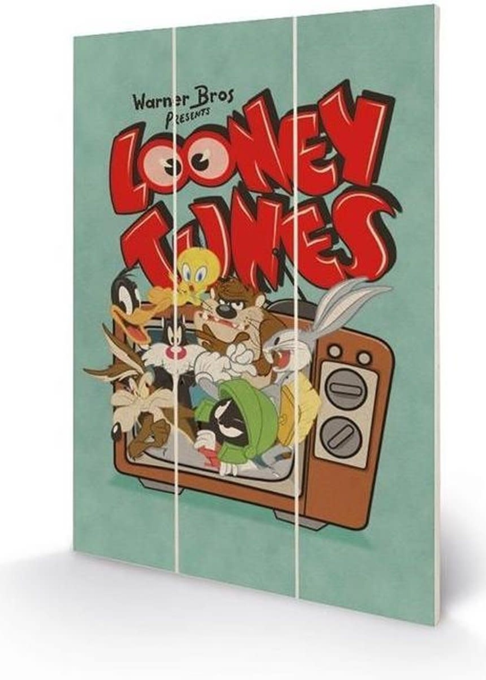 Looney Tunes Retro TV Wood  Print 20x29cm