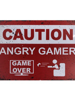 Caution Angry Gamer Rood Metal  Gaming Sign