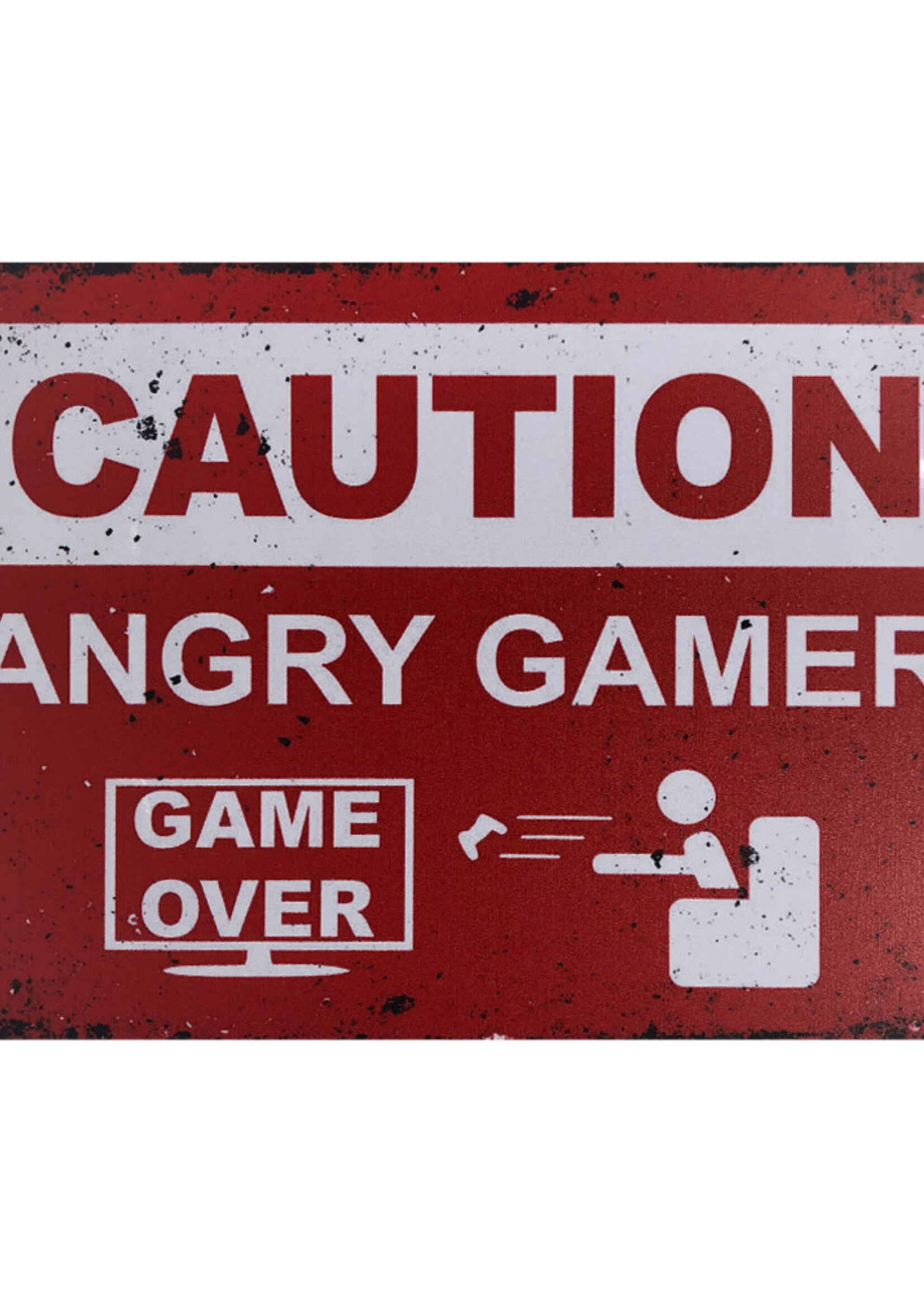 Caution Angry Gamer Rood Metal  Gaming Sign