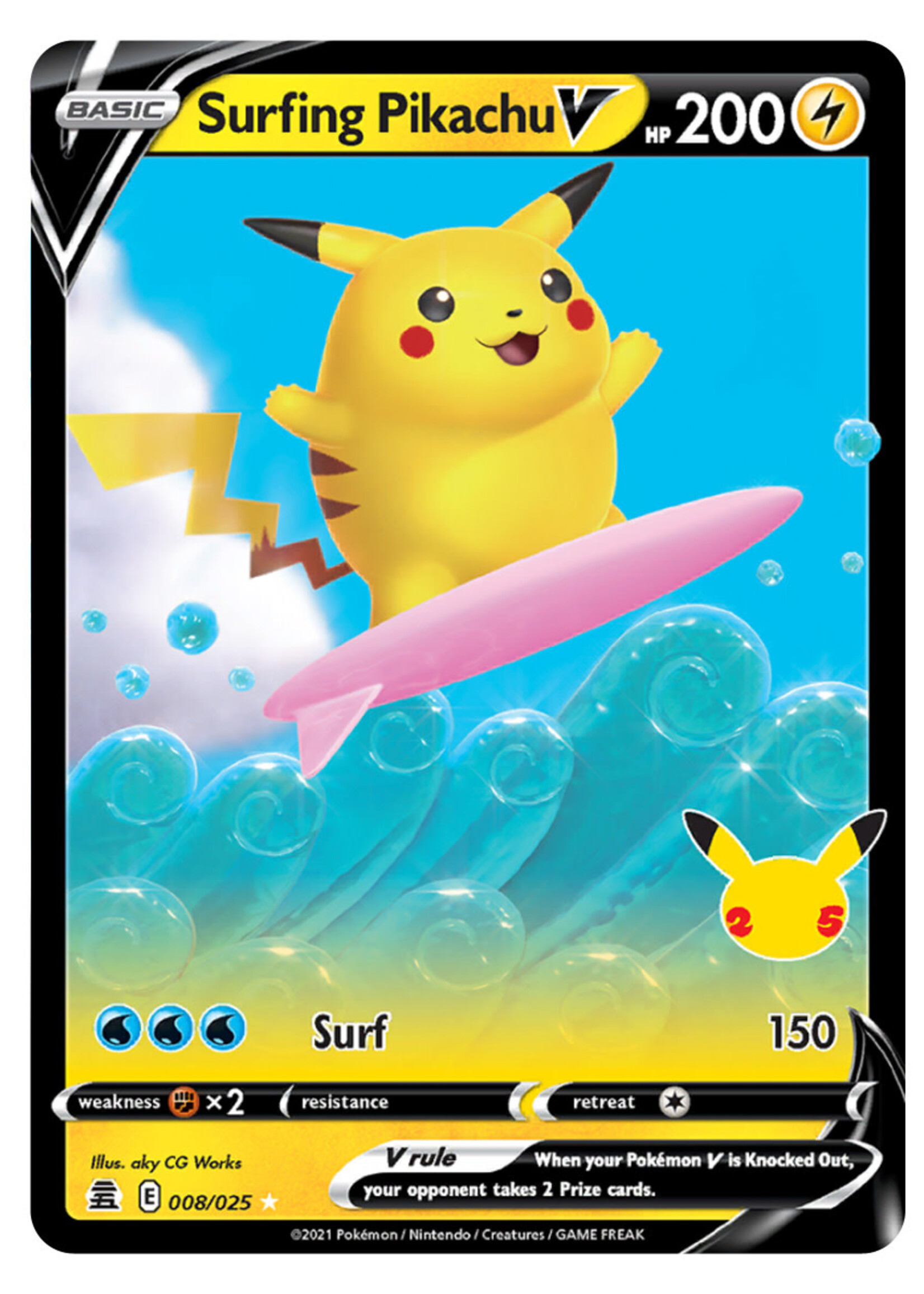 Surfing Pikachu V 8 (CEL): excellent