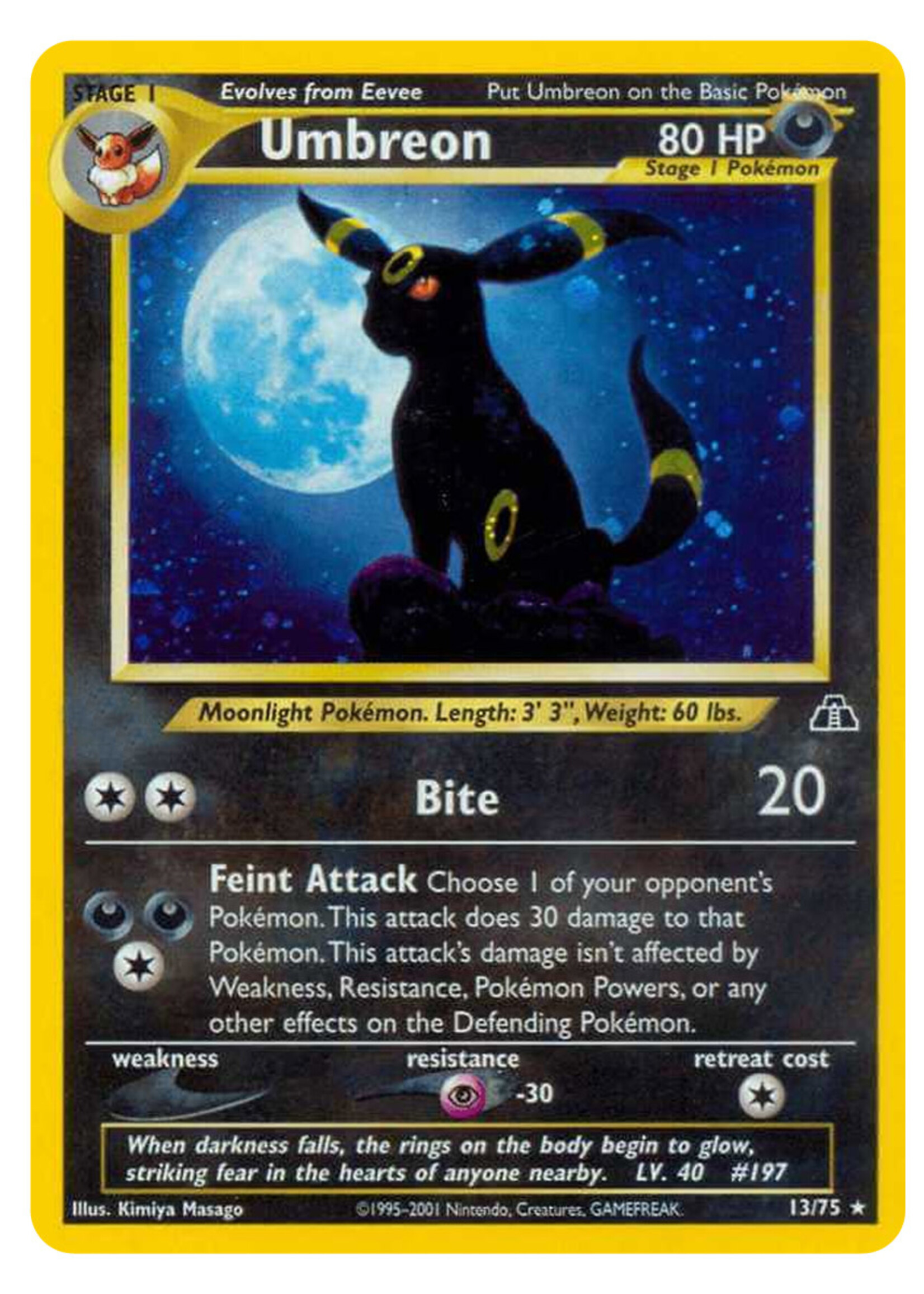 Umbreon 13 (NDI) 1st Edition/ Swirl: good+